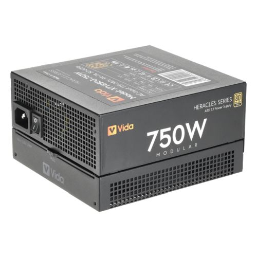 Vida 750W Heracles Black ATX 3.1 Gaming PSU, 80+ Gold, Fully Modular, 14cm Ultra-Quiet Semi-Fanless FDM Fan, Flat Black Cables, PCIe 5.1, Power Lead Not Included