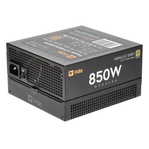 Vida 850W Heracles Black ATX 3.1 Gaming PSU, 80+ Gold, Fully Modular, 14cm Ultra-Quiet Semi-Fanless FDM Fan, Flat Black Cables, PCIe 5.1, Power Lead Not Included