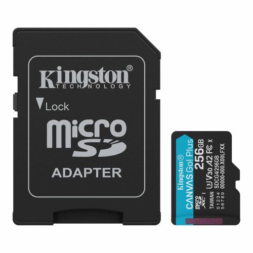 Kingston 256GB Canvas Go! Plus Gen4 MicroSDXC Card with SD Adapter, UHS-I Class 10, U3, A2 App Performance, 200MB/s