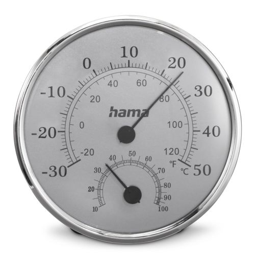 Hama (Saipan) Analogue Thermo/Hygrometer - Thermometer, Hygrometer, Comfort Indicator, Stainless Steel, Silver/Grey