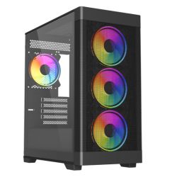 Vida Zephyr V2 Black ARGB Gaming Case w/ Glass Window, Micro ATX, 4x ARGB PWM Fans, 6-Port ARGB Fan Hub & Remote Control, Mesh Front