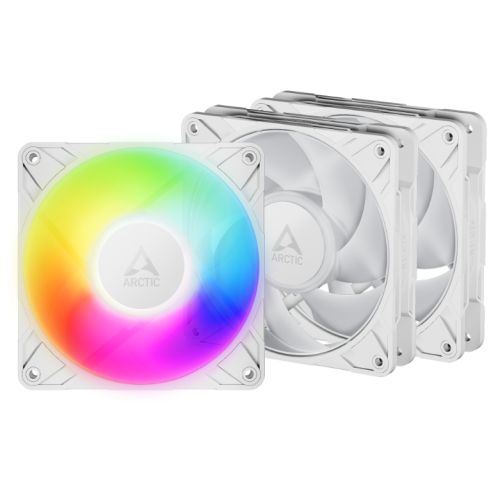 ARCTIC P12 Pro ARGB 12cm PWM Case Fans w/ Cable Splitters (3 Pack), Fluid Dynamic Bearing, 600-3000 RPM, White