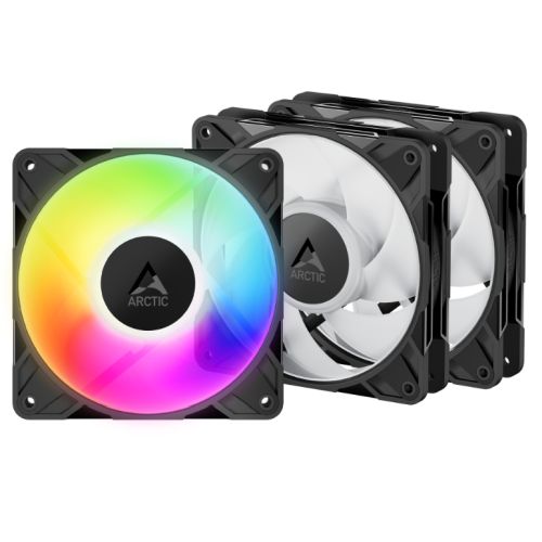 ARCTIC P12 Pro ARGB 12cm PWM Case Fans w/ Cable Splitters (3 Pack), Fluid Dynamic Bearing, 600-3000 RPM, Black