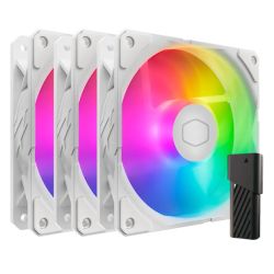 Cooler Master SickleFlow Edge 120 ARGB 12cm PWM Case Fans (3 Pack), Up to 2500 RPM, Loop Dynamic Bearing, LED Controller, White Edition