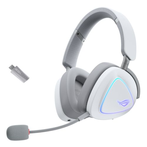 Asus ROG DELTA II Tri-Mode Wireless Gaming Headset, 2.4GHz/Btooth/3.5mm Jack, 50mm Titanium Drivers, DualFlow Audio, 110-Hour Battery, RGB, White