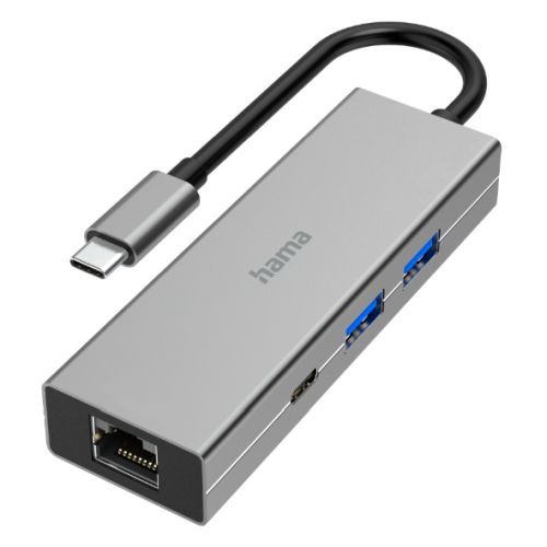 Hama 3-Port USB-C 3.2 Gen1 Hub w/ LAN - 2x USB-A, 1x USB-C, 1x GB LAN, USB Powered