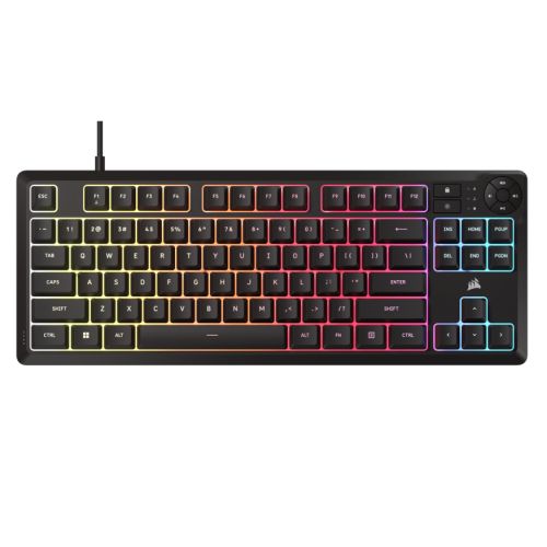 Corsair K55 CORE TKL Tenkeyless RGB Membrane Gaming Keyboard, USB, 8-Zone RGB, 12-Key Rollover, Dedicated Media Keys