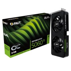 Palit RTX5060 Ti DUAL OC, PCIe5, 8GB DDR7, HDMI, 3 DP, 2632MHz Clock, RGB Lighting, Overclocked