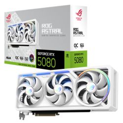 Asus ROG ASTRAL RTX5080 White OC, PCIe5, 16GB DDR7, Quad Fan, 2 HDMI, 3 DP, 2790MHz Clock, RGB Lighting, Overclocked