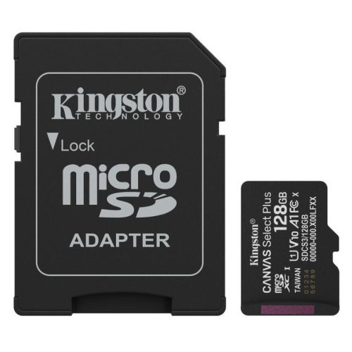 Kingston 128GB Canvas Select Plus Gen3 MicroSDXC Card with SD Adapter, UHS-I Class 10, U1, V10, A1 App Performance, 150MB/s