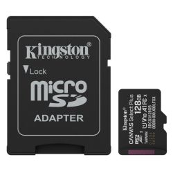 Kingston 128GB Canvas Select Plus Gen3 MicroSDXC Card with SD Adapter, UHS-I Class 10, U1, V10, A1 App Performance, 150MB/s