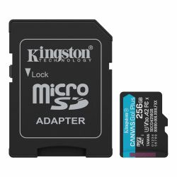 Kingston 256GB Canvas Go! Plus Gen4 MicroSDXC Card with SD Adapter, UHS-I Class 10, U3, A2 App Performance, 200MB/s
