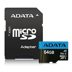 ADATA 64GB Premier MicroSDXC Card with SD Adapter, UHS-I Class 10, A1 App Performance, 85MB/s