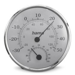 Hama (Saipan) Analogue Thermo/Hygrometer - Thermometer, Hygrometer, Comfort Indicator, Stainless Steel, Silver/Grey